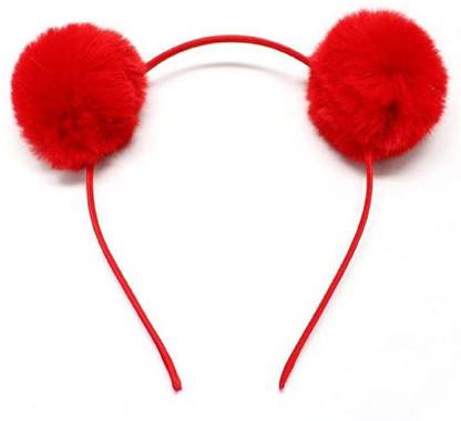 Ayeshu Trendy Works Fluffy Faux Fur Ball Cute Pompom Headband for Women (Red) Head Band