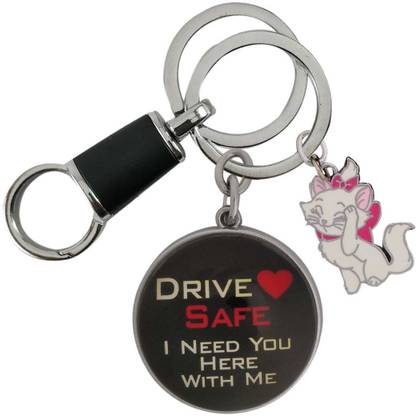 HANDSOME ISK Dear Drive Safe I Need You Here With Me Black Design Multi Color White Pink Pussy Cat with High quality Locking Hook Key Chain