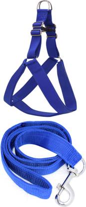 BODY BUILDING Dog Belt Combo of 1.25 inch Nylon Padded Blue Dog Harness with Dog Leash for All Breed Dog Harness & Leash
