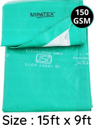 Mipatex Tarpaulin Sheet Waterproof Heavy Duty 15ft x 9ft, 150 GSM Plastic Cover Tent - For Multipurpose Plastic Cover for Truck, Roof, Rain, Outdoor or Sun, Poly Tarp with Aluminium Eyelets every 3 feet (Green & White)