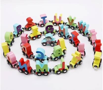 Quasar Wooden Learning A-B-C-D... Toy Train Wooden Alphabet Letters Train (A-Z) English Vocabulary Building Train Set Early Educational Toys Kids