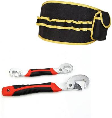 Telebrands Multipurpose Universal Adjustable Snap n Grip Wrench set with Tool Belt. Portable Double sided wrench Hand Tools Single Sided Combination Wrench