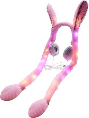 TECHNOCHITRA Exclusive Rabbit Ear Headphones with Lights and Mic Wired