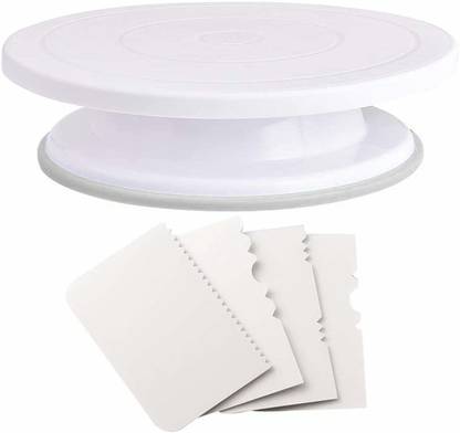 Dhwit Cake Decorating Rotating Cake Turntable Revolving Cake Stand Sugarcraft, 28cm, Cake Tools Decorating 360 Round Easy Rotate (Cake Table + 3 scrappers) Microfibre Cake Server