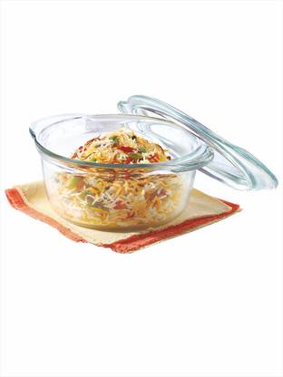 BOROSIL Borosilicate Glass Microwave Safe Deep Round Casserole With Flat Lid, 1750 ML Serve Casserole
