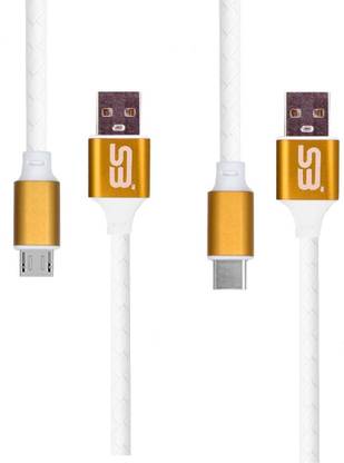 SB USB Type C Cable 1.2 m  2.1A Type- C (Gold) & Android (Gold) Fast Charging USB Data Cable & Data Transfer / Data Sync Cable (Pack of two) Compatible With Vivo V17, Vivo Y30, Vivo Z1x, Vivo V17 Pro,Vivo Y91, Vivo Y90, Vivo Y17, Vivo iQOO U1