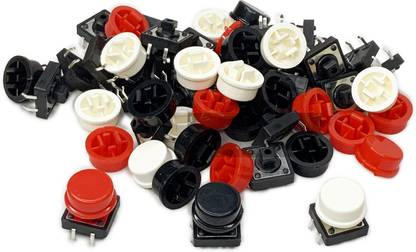 EPICTAC 12x12x7.3mm Tact Tactile Push Button Momentary SMD PCB 4-Pins Switch with Cap for DIY Projects (Pack of 30 Pcs) Educational Electronic Hobby Kit