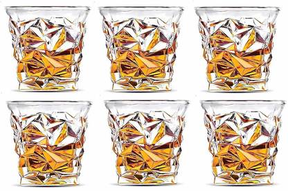 NEW SHREE SALES (Pack of 6) Diamond Cut Crystal Whiskey, Wine, Water and Cocktail Glasses, 310ml, Set of 6, Clear Glass Set Water/Juice Glass