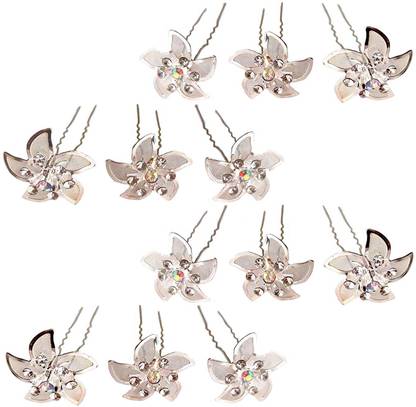 LUV-LI WEDDING PARTY 12 SILVER FLOWER JUDA PINS Hair Pin