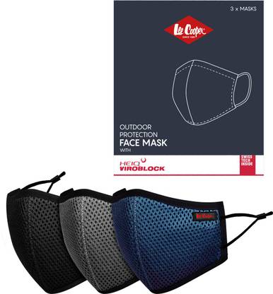 LEE COOPER Lightweight Multi-Layer Mesh Face Mask Filter With VIROBLOCK Technology For Outdoor Protection, Super Breathable & Reusable Cloth (Pack of 3) LCMSKNVYMLTPO3 Reusable, Washable Cloth Mask With Melt Blown Fabric Layer