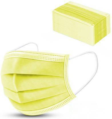 Morjwal Healthcare 100 Pc Yellow 3 Layer Surgical Mask / Disposable Mask / Use and throw Mask / Pharmaceutical Face Mask / Non-Woven Mask Yellow Mask 3Ply Water Resistant, Non-Washable, Non-Reusable Surgical Mask With Melt Blown Fabric Layer