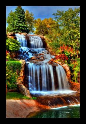 Gag Beautiful Waterfall In Forest Painting with Synthetic Frame  Digital Reprint 20 inch x 14 inch Painting