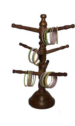 SarahCraft Wooden Bangle Stand Tree Shape Antique Design Decorative Showpiece  -  34 cm