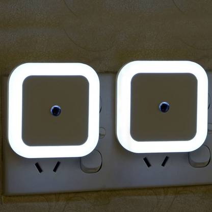 WORA Square Modern Design for Bedroom Automatic Light Sensor LED White pack of 2 Night Lamp