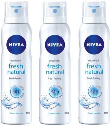 NIVEA Fresh Natural Deodorant Spray for Women 150ML Each (Pack of 3) Deodorant Spray  -  For Women