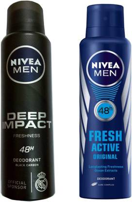 NIVEA MEN DEEP IMPACT FRESHNESS DEODORANT 150 ML + MEN FRESH ACTIVE ORIGINAL DEODORANT 150 ML Deodorant Spray  -  For Men & Women