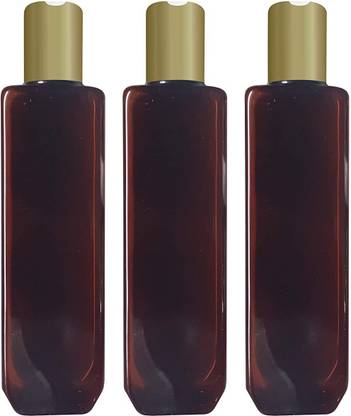 Zenvista Meditech Zenvista 200ml Amber Color Bottle With Gold Color Long Disktop Cap- pack of 3 200 ml Bottle