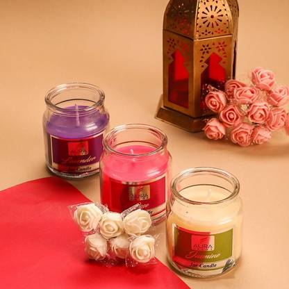 AuraDecor Set of 3 Cookie Highly Fragrance Jar Candle ( Jasmine, Rose & Lavender ) Burning Time 30 to 35 hours Approx. Each Candle