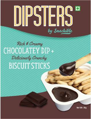 Snackible Dipsters Chocolatey Dip with Biscuit Sticks (Pack of 12) - 12x30gm Cream Cracker Biscuit