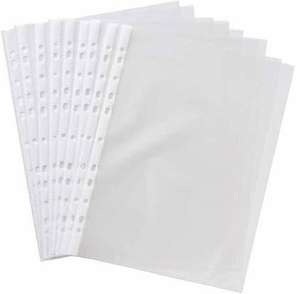 WeKonnect Glossy Transparent Document Sleeves, Clear Certificates | Water Proof Sheet Protectors 11 Holes Punched Ring Files A4 Size | 50 Microns (Pack of 100) Plastic Folders