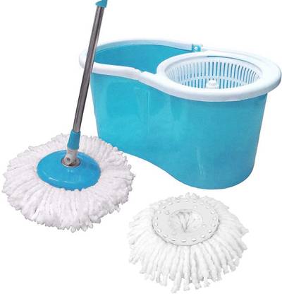 Robo Clean Spin Easy Clean Floor Mop Bucket with Microfiber Spinning Head Mop Set (BLUE) Mop Set, Mop Refill, Bucket, Mop