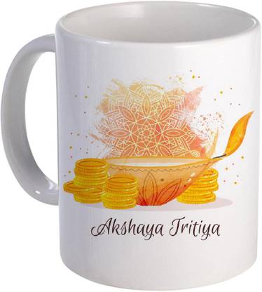 COLOR YARD happy akshaya tritiya with golden-coins design on Ceramic Coffee Mug