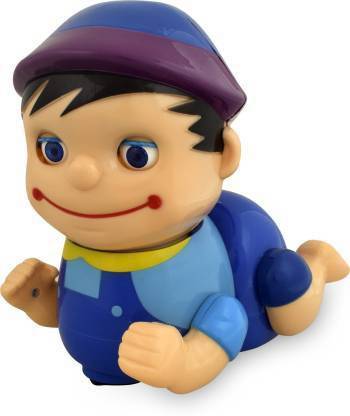 Arc & Alley Naughty Baby Boy Musical Crawling Toy with Mummy Papa Saying Sound (Blue) Bump & Go Musical Naughty Baby Crawling Toy with Baby Sound & Lights- multicolored (Multicolor) (Blue) Battery Operated