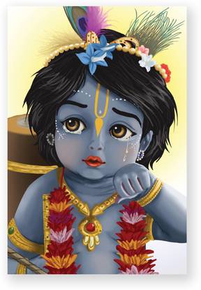 ArtSizzlers Bal Gopal Kanha Digital Reprint Wooden Wall Painting - Ready to Hang Digital Reprint 18 inch x 12 inch Painting