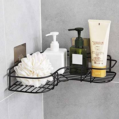 Namrata impex Self-Adhesive Metal Bathroom Corner Rack Storage Shelves, Bathroom Storage Rack Corner, Bathroom Corner Shelf Organizer Storage, Bathroom Shelf/Shelves Corner - Black (Black) Pack Of 1 Pic Steel Wall Shelf  (Number of Shelves - 1, Black)
