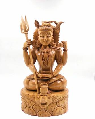 Shri Handicrafts Wooden Special Fine Carving Lord Shiva Sitting Statue Decorative Showpiece  -  15.67 cm
