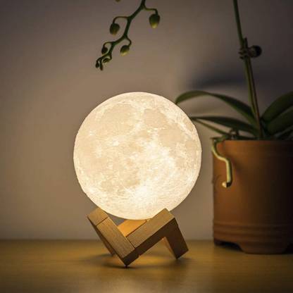 Raindrop World 3D USB Rechargeable Moon Lamp Color Changing Sensor Touch Crystal Ball Night Lamp with Wooden Stand Night Lamp (15 cm, Multicolor) Table Lamp