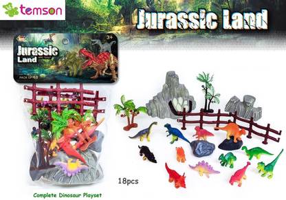 Jankar Amazing Realistic Look Dinosaurs Kingdom Figures Play Set Toy with Fence 18pcs Toy For Kids