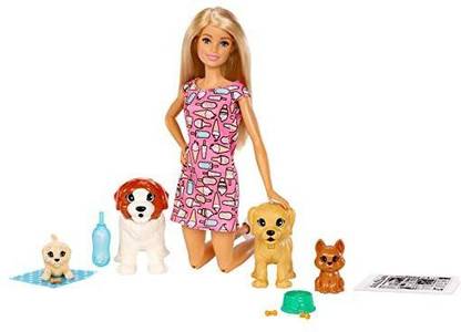 BARBIE Doggy Daycare Doll, Blonde, and Pets Playset with 4 Dogs