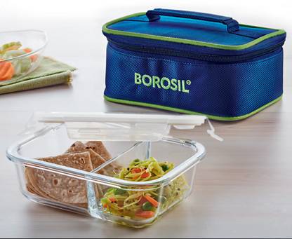 BOROSIL Split Duo Borosilicate Glass Microwavable Lunch Box With Bag, 525 ML 1 Containers Lunch Box