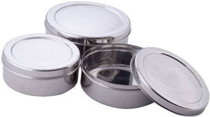 स्वस्तिक हाउसवेयर Stainless Steel Puri Dabba Pack of 3 PCs (350 ml, 500 ml, 800 ml) 3 कंटेनर लंच बॉक्स