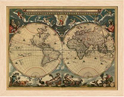 Artzfolio ArtzFolio Image of Ancient World Map D1 Tabletop Painting Natural Brown Frame 10.3inch x 8inch (26.2cms x 20.3cms) Digital Reprint 8.5 inch x 10.8 inch Painting