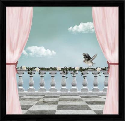 Artzfolio ArtzFolio Fence Background Tabletop Painting Black Frame 6.2inch x 6inch (15.8cms x 15.2cms) Digital Reprint 7 inch x 7 inch Painting