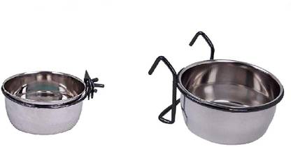 Sage Square Stainless Steel Birds Coop Cup Feeder Bowl with Clamp Holder, 200 ml and Stainless Steel Birds Coop Cup Feeder Bowl with Hook Holder, 200 ml (Pack of 2) Round Stainless Steel Pet Bowl