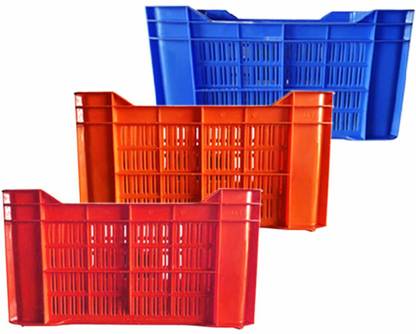 Shree Plastic Plastic Fruit & Vegetable Storage Crate/Multipurpose Plastic Crates for Storage, Multicolor, Size 533mm x 360 mm x 305 mm Storage Basket