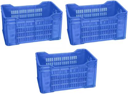 Shree Plastic Plastic Fruit & Vegetable 3 Storage Crate/Multipurpose Plastic Crates for Storage, Blue color, Size 533mm x 360 mm x 305 mm Storage Basket