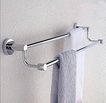PRONIKS Stainless Steel Towel Rod/Towel Rack for Bathroom/Towel Bar/Hanger/Stand/Bathroom Accessories (24 Inch - Chrome Finish) 24 inch 2 Bar Towel Rod (Stainless Steel Pack of 1) Silver Towel Holder