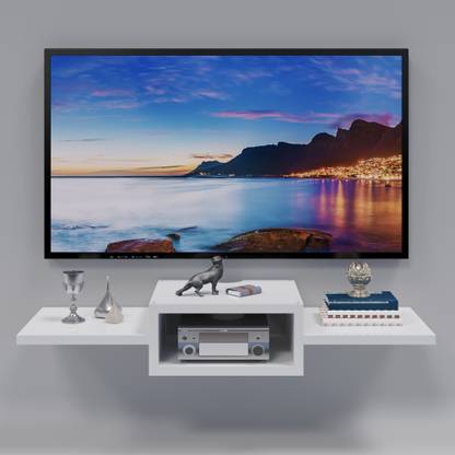 Furnifry Wooden Wall Mounted TV Stand/TV Entertainment Unit/TV Cabinet with Racks for Set Top Box & Decorative Objects/TV Stand Unit for Living Room - Accessories Included Engineered Wood TV Entertainment Unit