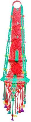 UVV Wall decor handmade with macrame round shape Jhula_Red and Green_3