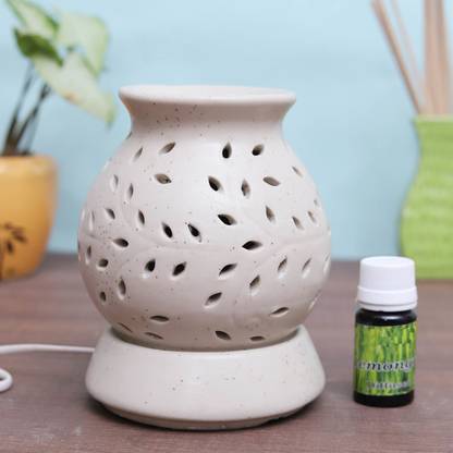 Flipkart Perfect Homes Citrus Diffuser Set Ceramic Matki shape Electric Diffuser White Color with 10 ml Fragrance oil
