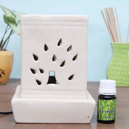 Flipkart Perfect Homes Citrus Diffuser Set Ceramic Square Shape Electric Diffuser White Color with 10 ml Fragrance Oil