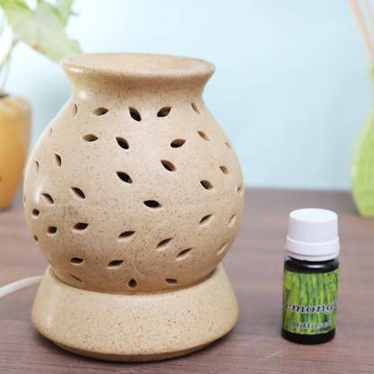 Flipkart Perfect Homes Citrus Diffuser Set Ceramic Matki shape Electric Diffuser Brown Color with 10 ml Fragrance oil