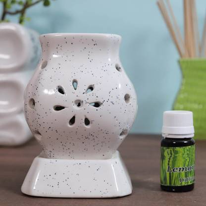 Flipkart Perfect Homes Citrus Diffuser Set Lotus shape Ceramic Electric Diffuser with 10 ml Fragrance Oil (White Color)
