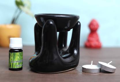 Flipkart Perfect Homes Citrus Diffuser Set Hand Shape Ceramic Tealight Diffuser /Oil Burner with 2 Tealight Candles and 10 ml Fragrance oil