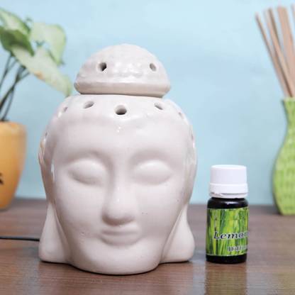 Flipkart Perfect Homes Citrus Diffuser Set Ceramic Buddha Shape Tealight Diffuser white Color with 2 Tealight Candles and 10 ml oil
