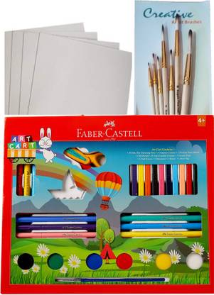 JS Art Kit Combo(Faber-Castell Art Cart Kit, 7Pcs Artist Brushes & A4 Art Paper-25 Sheets)